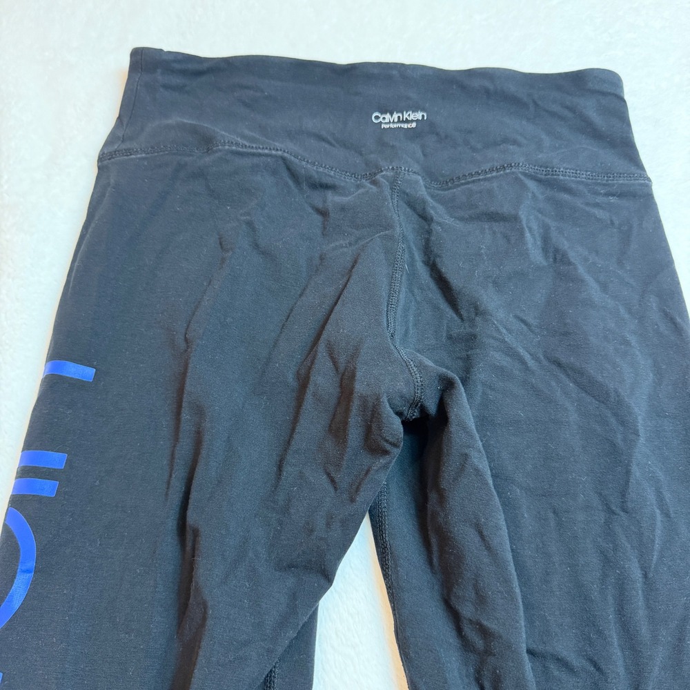 Calvin Klein Performance Womens Black Blue Logo Stretch Cropped Leggings Large - Picture 2 of 4